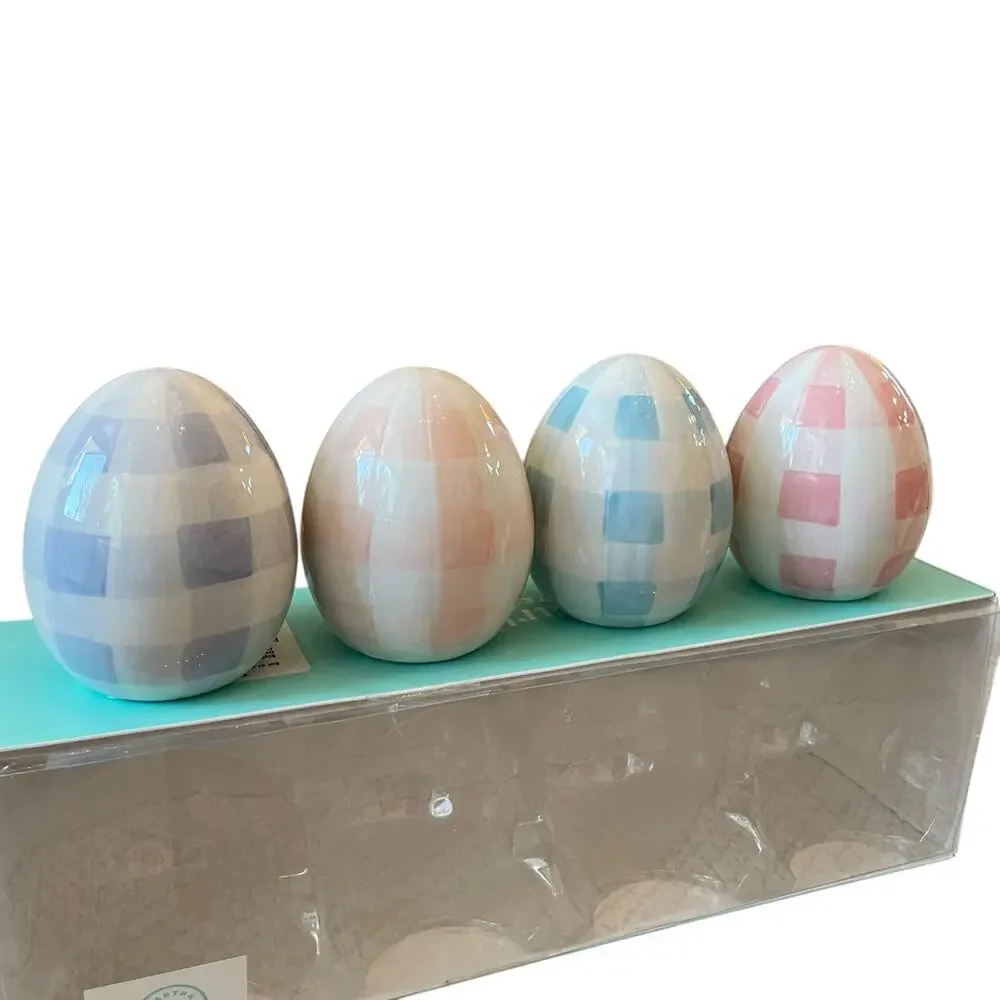 Martha Stewart Pastel Plaid Ceramic Easter Eggs Set of 4 Spring Decor NEW
